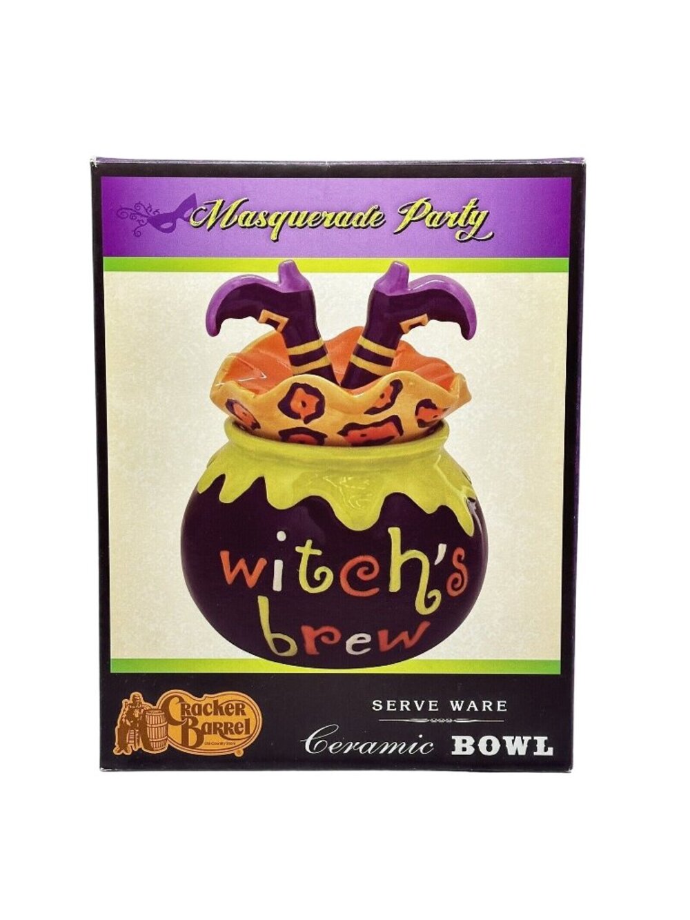Cracker Barrel Masquerade Party Witch's Brew Halloween Ceramic Jar With Lid